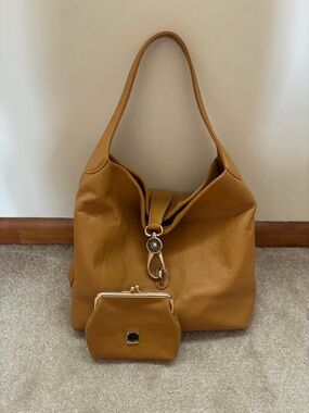 Dooney & Bourke Mustard Leather Shoulder Bag with Matching Coin Purse